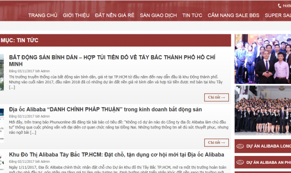 Website của Địa ốc Alibaba hoạt động như trang báo, đăng tin tức vô tội vạ